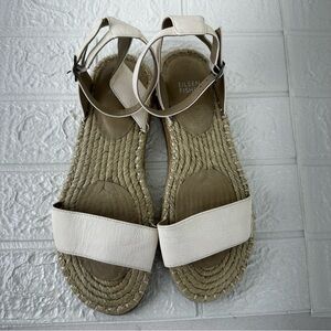 Eileen Fisher Mike creamTumbled Leather Ankle Strap flat Espadrille Sandals 9